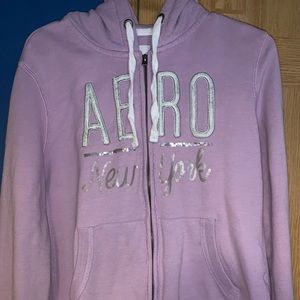 Purple and white Aeropostale zip up hoodie